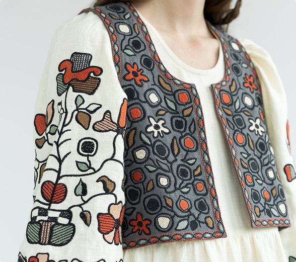 Woman wearing a traditional embroidered vyshyvanka